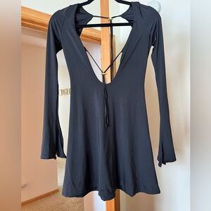 Black Long Sleeve Deep V-Neck Dress